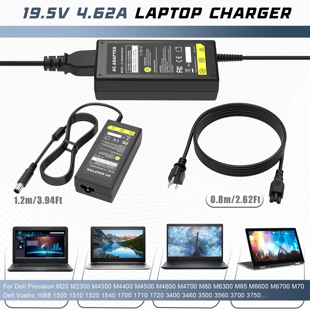 90W 19.5V 4.62A Laptop Charger Power Supply Adapter For Dell LATITUDE Computer