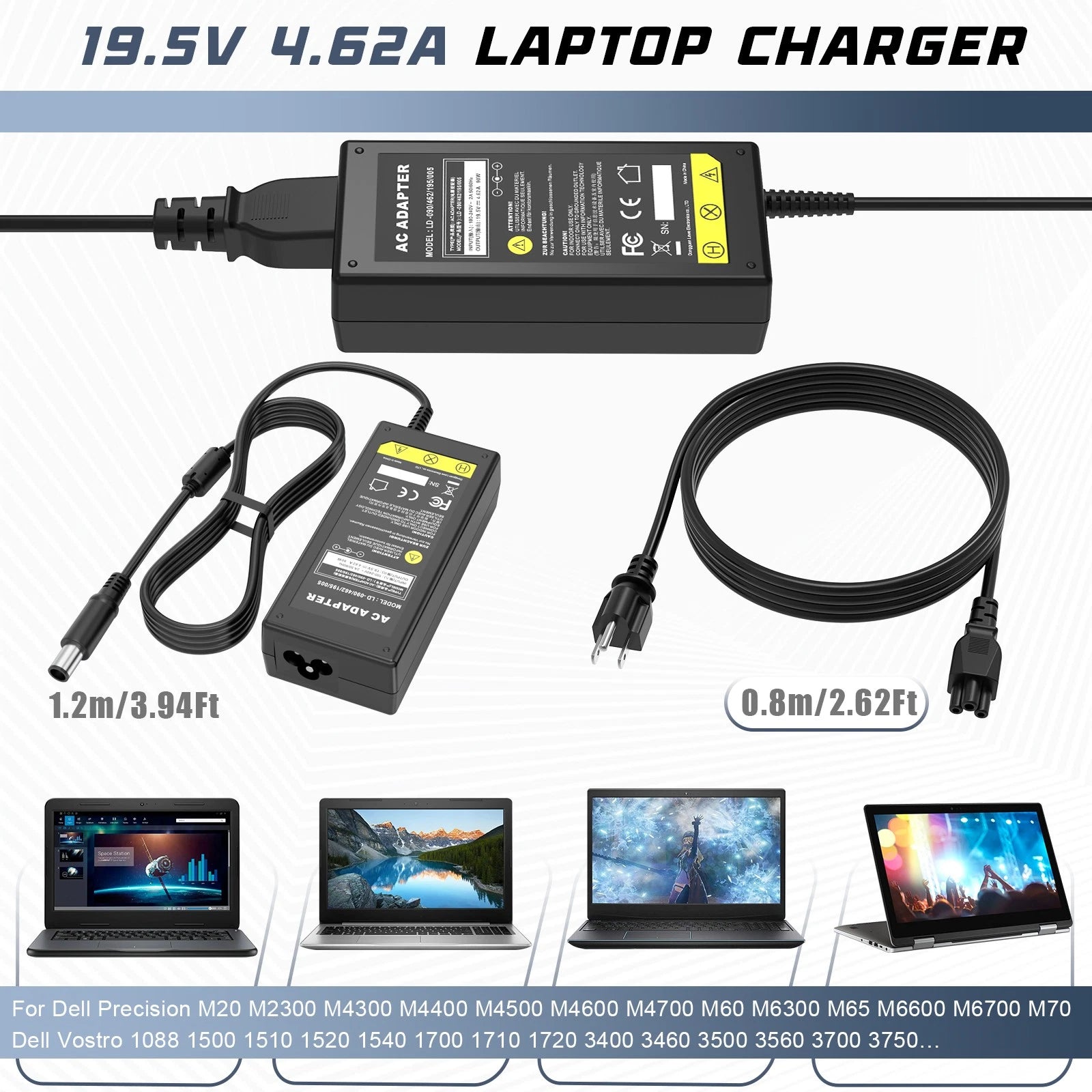 90W 19.5V 4.62A Laptop Charger Power Supply Adapter For Dell LATITUDE Computer