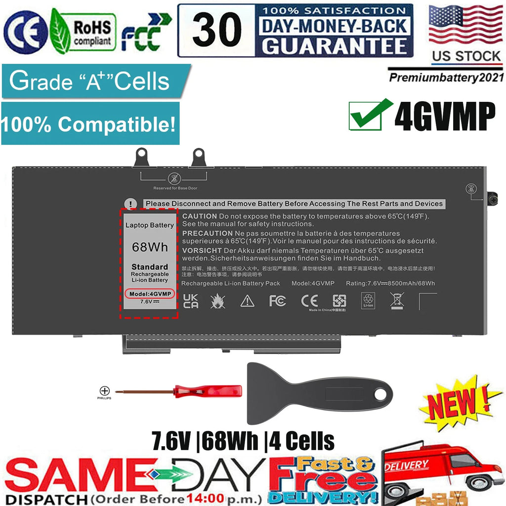 4GVMP Battery For Dell Latitude 5400 5500 Precision 3540 9JRYT C5GV2 Laptop 68Wh