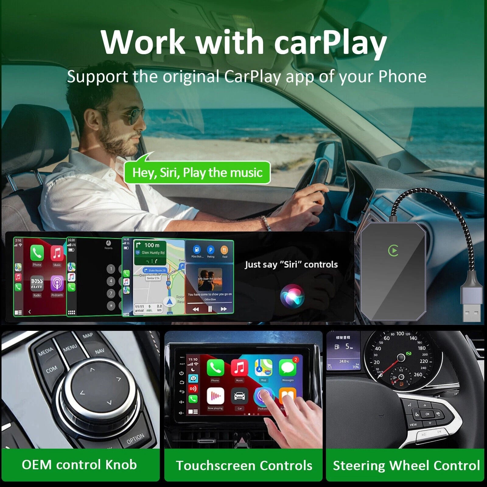 2 in 1 USB Wireless CarPlay & Android Auto Adapter Wireless Dongle Plug & Play