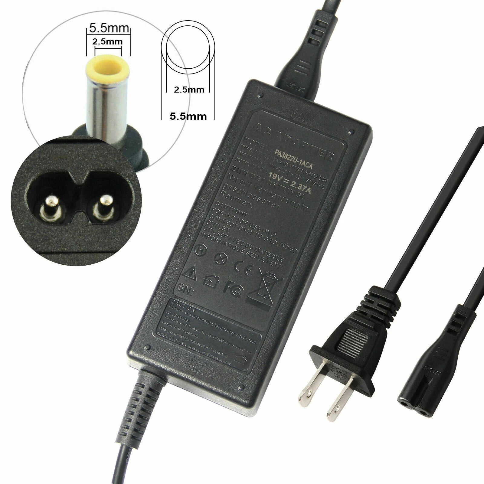 19V 2.37A Laptop Charger AC Adapter Power Cord Supply For Toshiba Satellite US