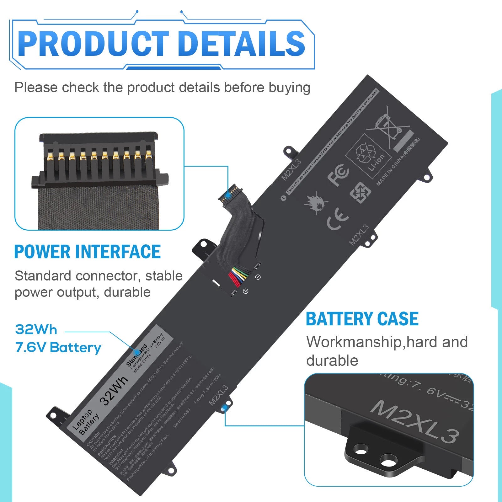 Laptop Battery For Dell Inspiron 11-3162 3164 11-3168 3169 32Wh 7.6V 0JV6J PGYK5