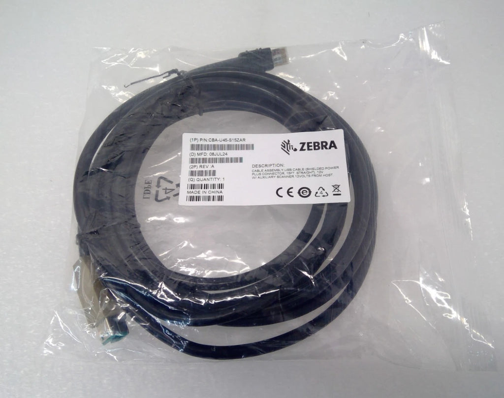 Zebra CBA-U45-S15ZAR Shielded USB Power Plus Cable 15ft Straight 12V DS3608