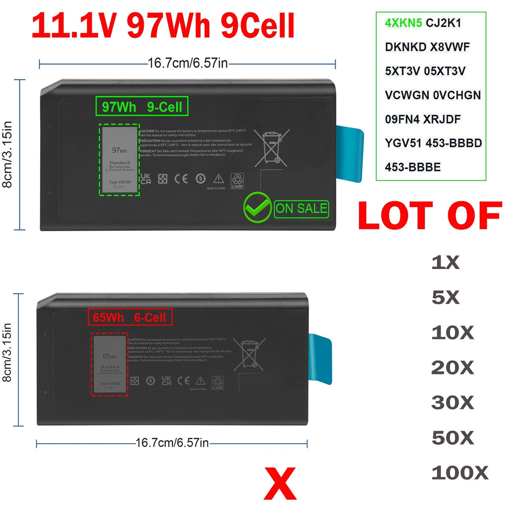 ??LOT X8VWF Battery For Dell Latitude 14 Rugged 5404 7404 5414 0X8VWF 97W 9Cell