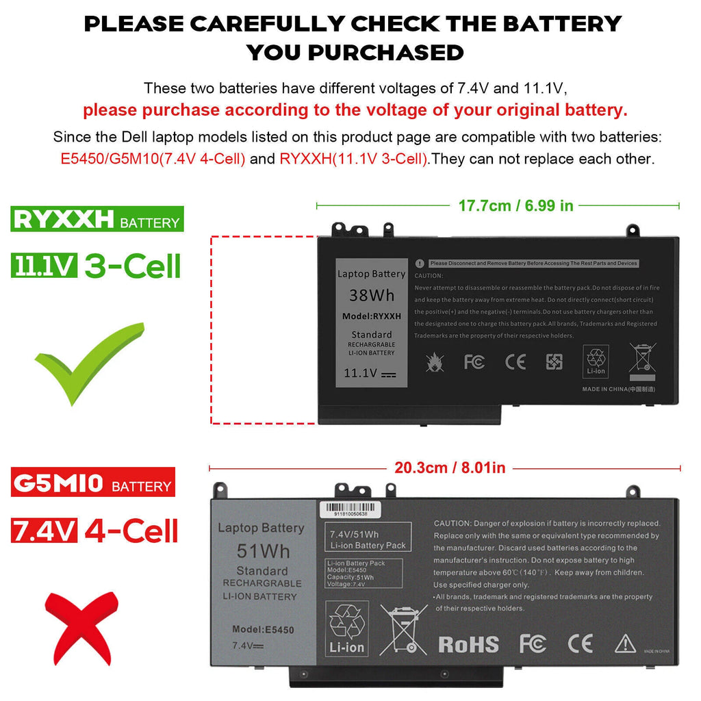 RYXXH Battery for DELL Latitude 3150,3160 E5250/5250 E5450/5450 E5550/5550 38Wh