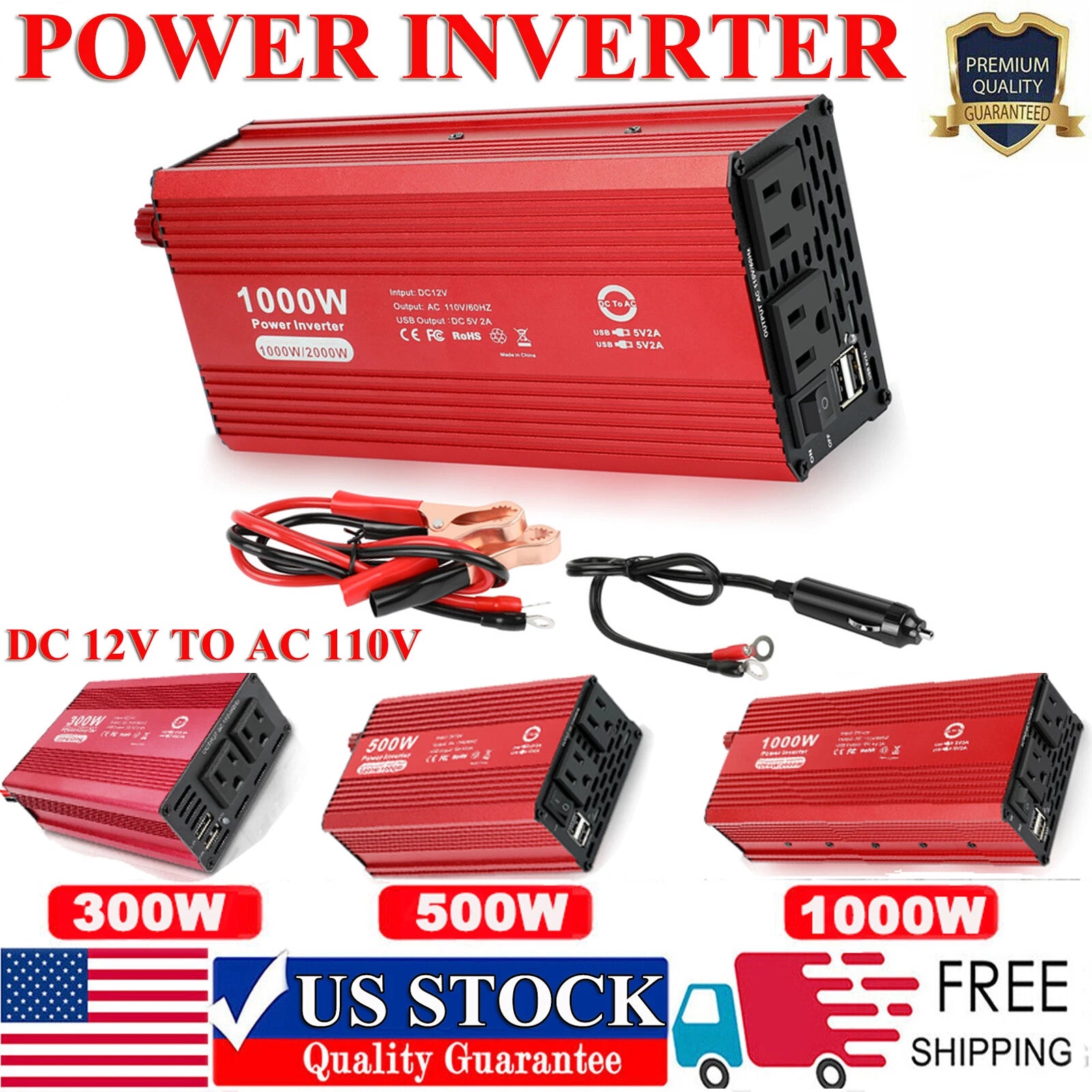 Car Inverter Power Converter Adapter DC 12V to 110V USB Outlet Cigarette Lighter