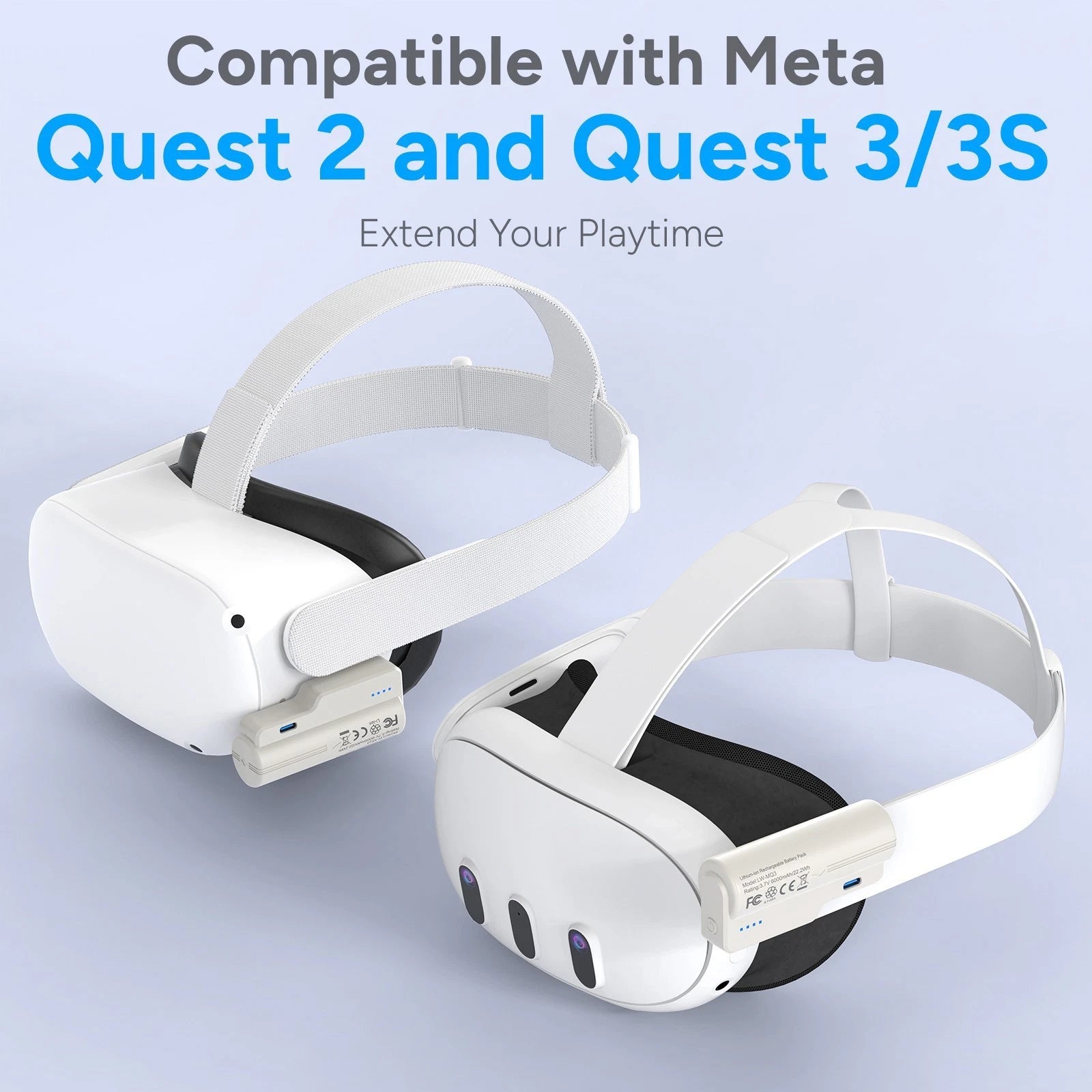 2x Battery Pack for Meta Quest 3/3S and Oculus Quest 2, 6000Mah Extended Battery