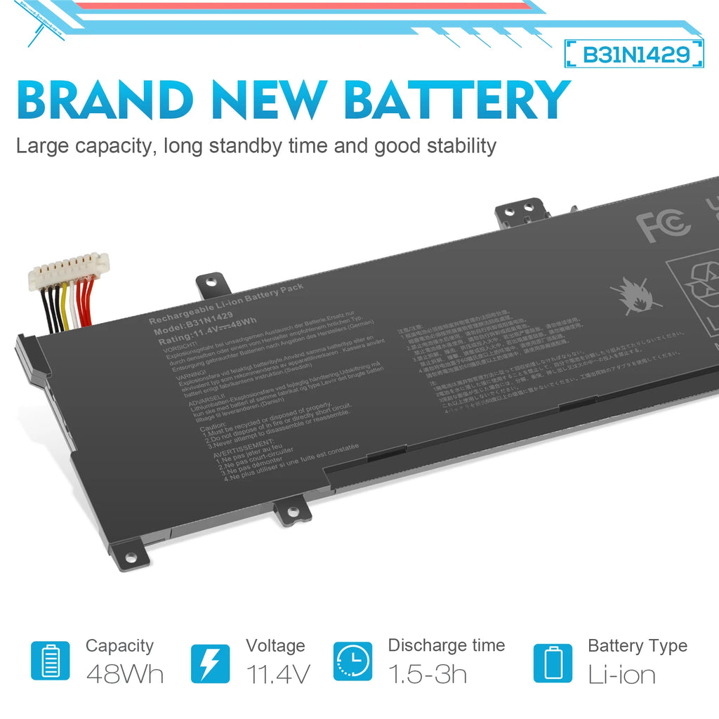 For Asus K501LB K501LX K501UB K501UX Laptop Battery B31N1429 11.4V 48Wh