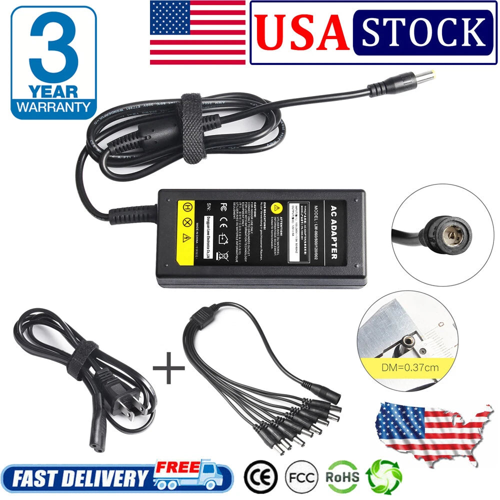 12V AC to DC 8-Way Power Splitter Cable for AHD DVR Camera RGB LED Strip Lights