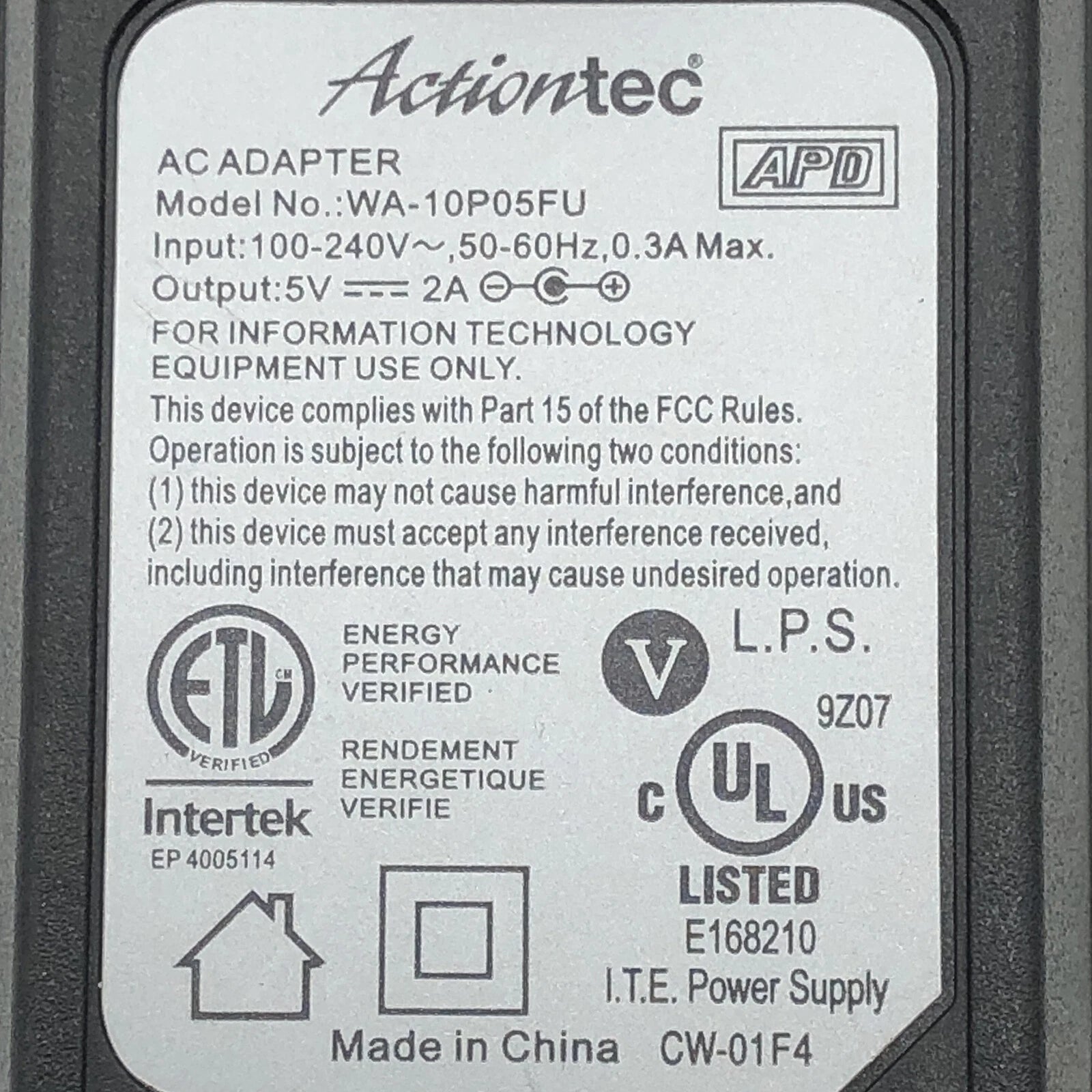 NEW Genuine Actiontec AC Charger Adapter WA-10P05FU 5V 2A Power Supply CW-01F4