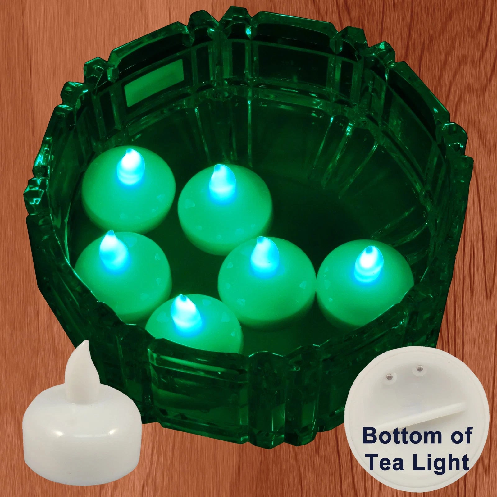 18 Flameless Floating LED tealight Candle Battery operated Green tea lights NEW