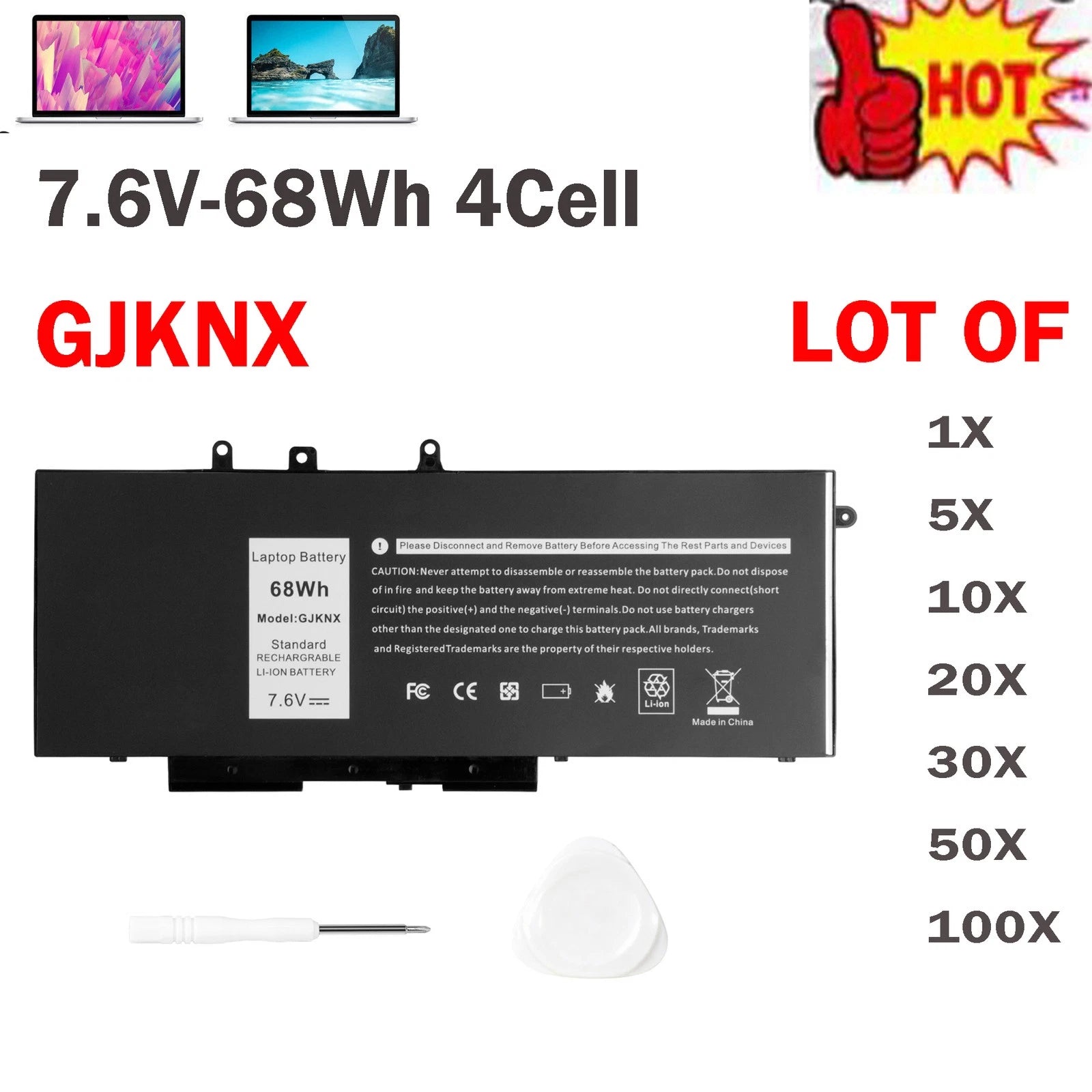 ??LOT 1-100X GJKNX Battery For Dell Latitude 5480 5580 5490 5590 5488 E5280 68Wh