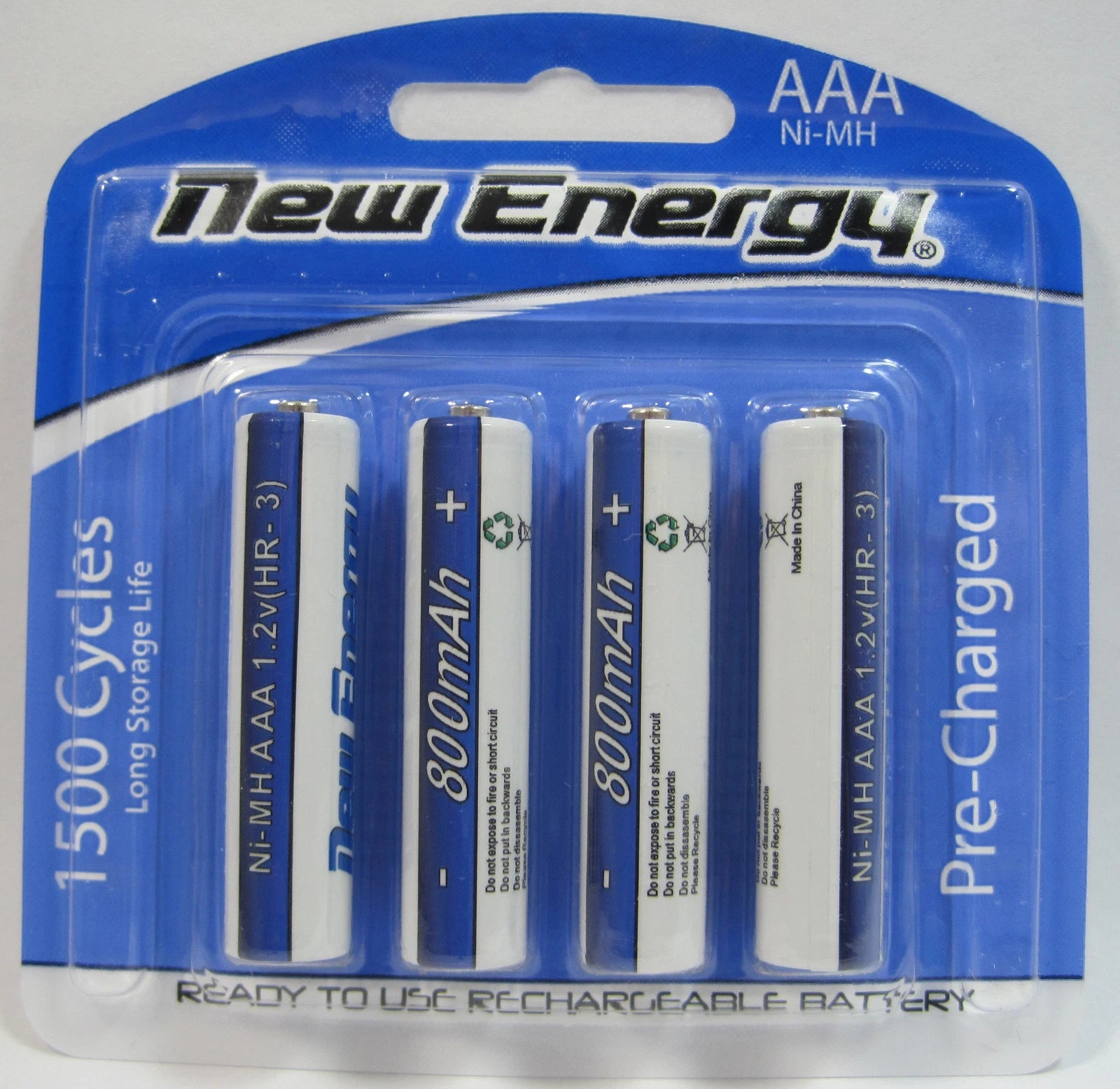 4 AAA Rechargeable Batteries NiMH 800mAh 1.2V 1500 Cycles New Energy