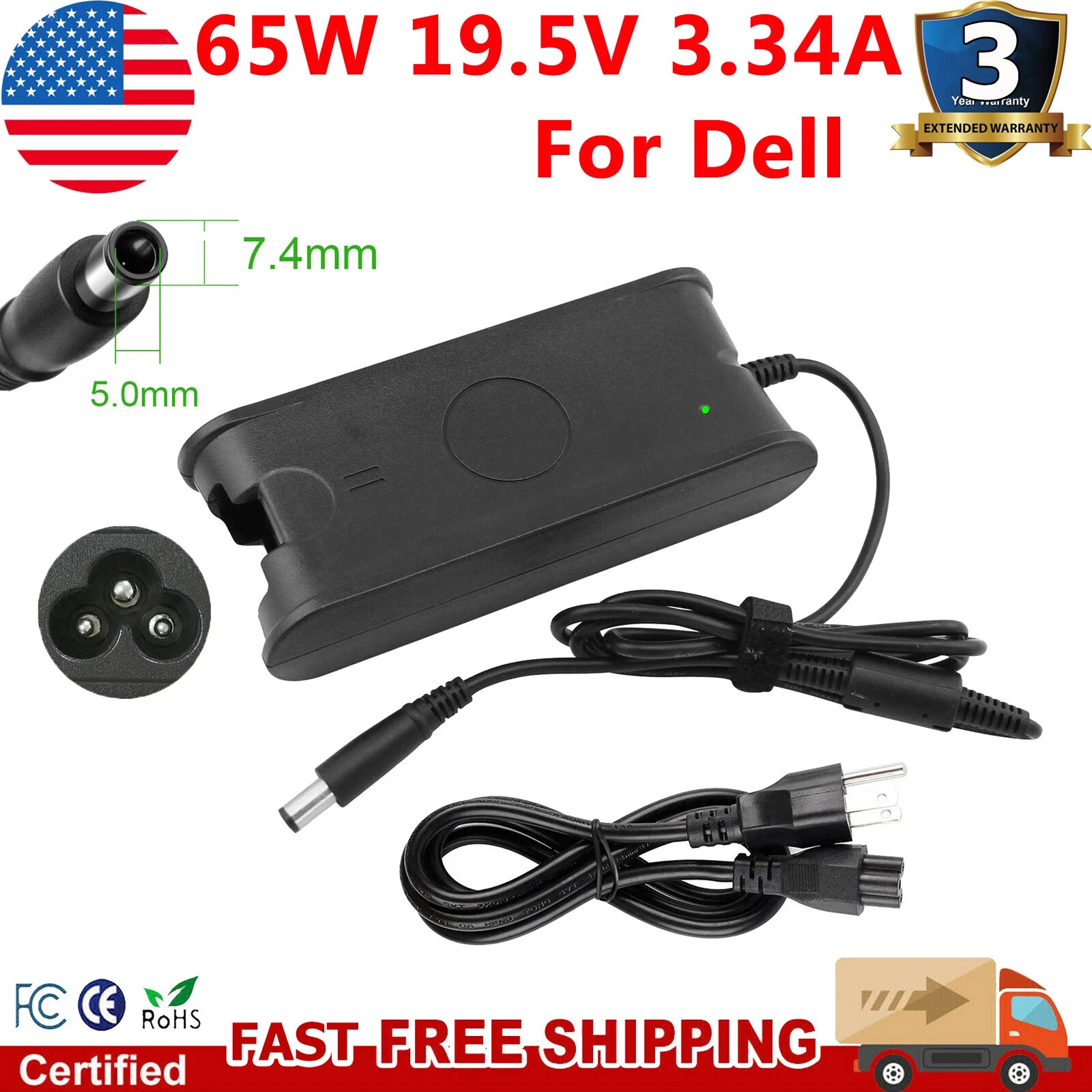 65W Adapter Charger for Dell Chromebook 11 3120 3180 3189 P26T P22T Power Supply