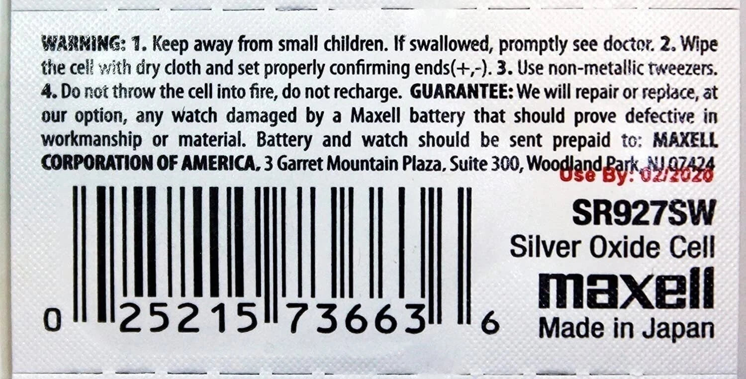 Maxell SR927SW 1.55v 395 Watch Battery. (5pcs Per Pack)