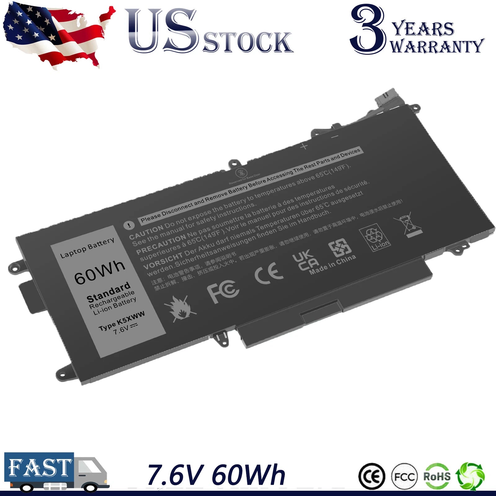 Lot K5XWW Battery For Dell Latitude 7389 7390 P29S002 5289 6CYH6 71TG4 N18GG