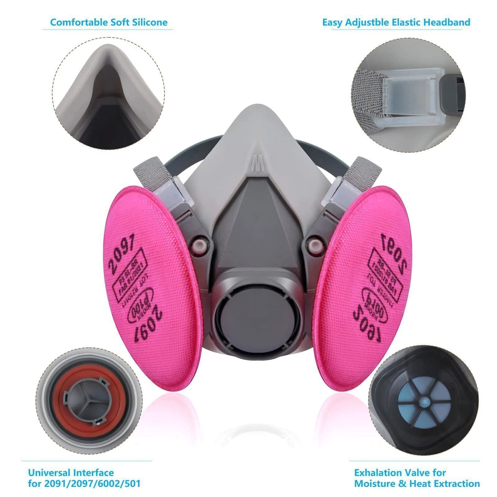 Half Face Respirator Gas Mask Facepiece Spray Painting Safety Glasses For 6200