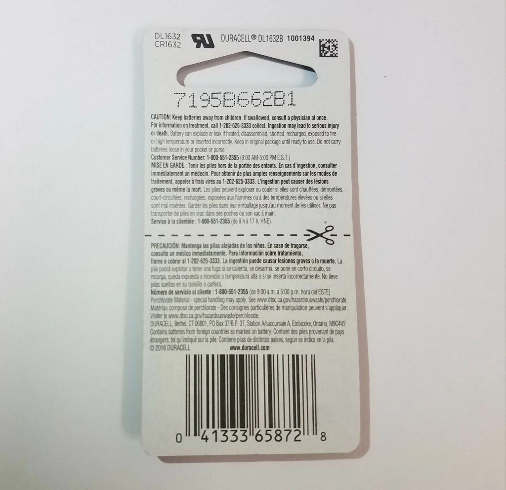 1 New Duracell CR1632 Lithium Coin Battery 3V DL1632 - USA Seller