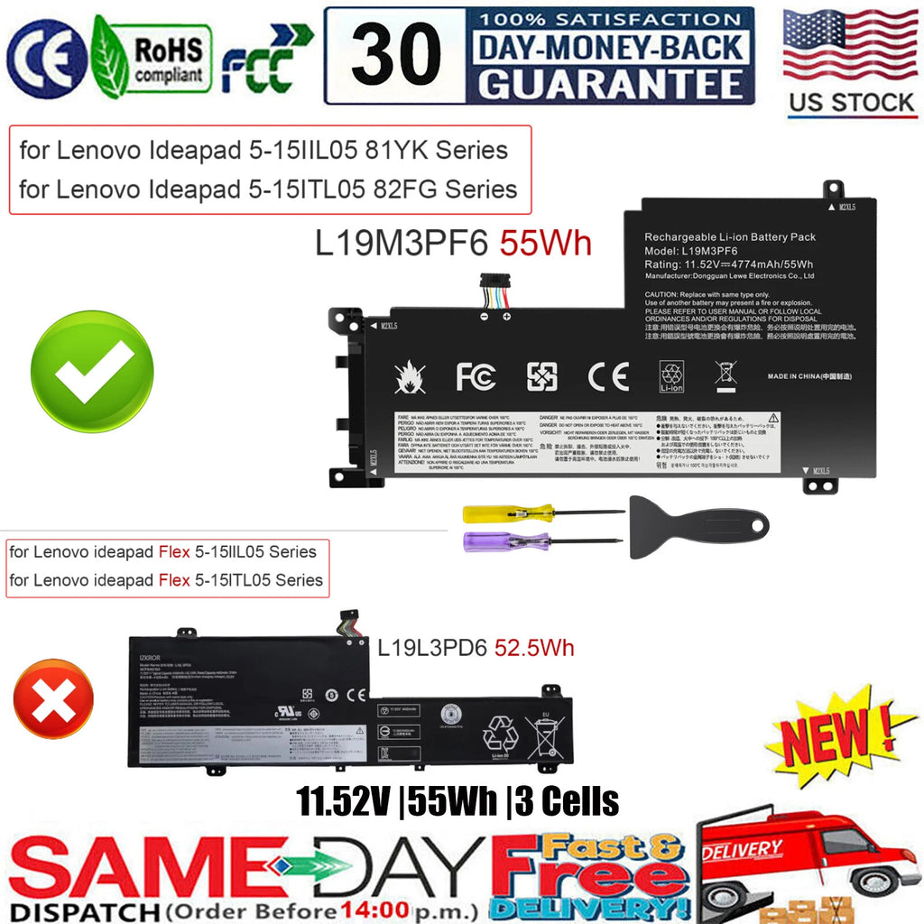 ?For Lenovo Battery Ideapad 5-15IIL05 5-15ARE05 5-15ITL05 L19M3PF6 L19D3PF3 FAST