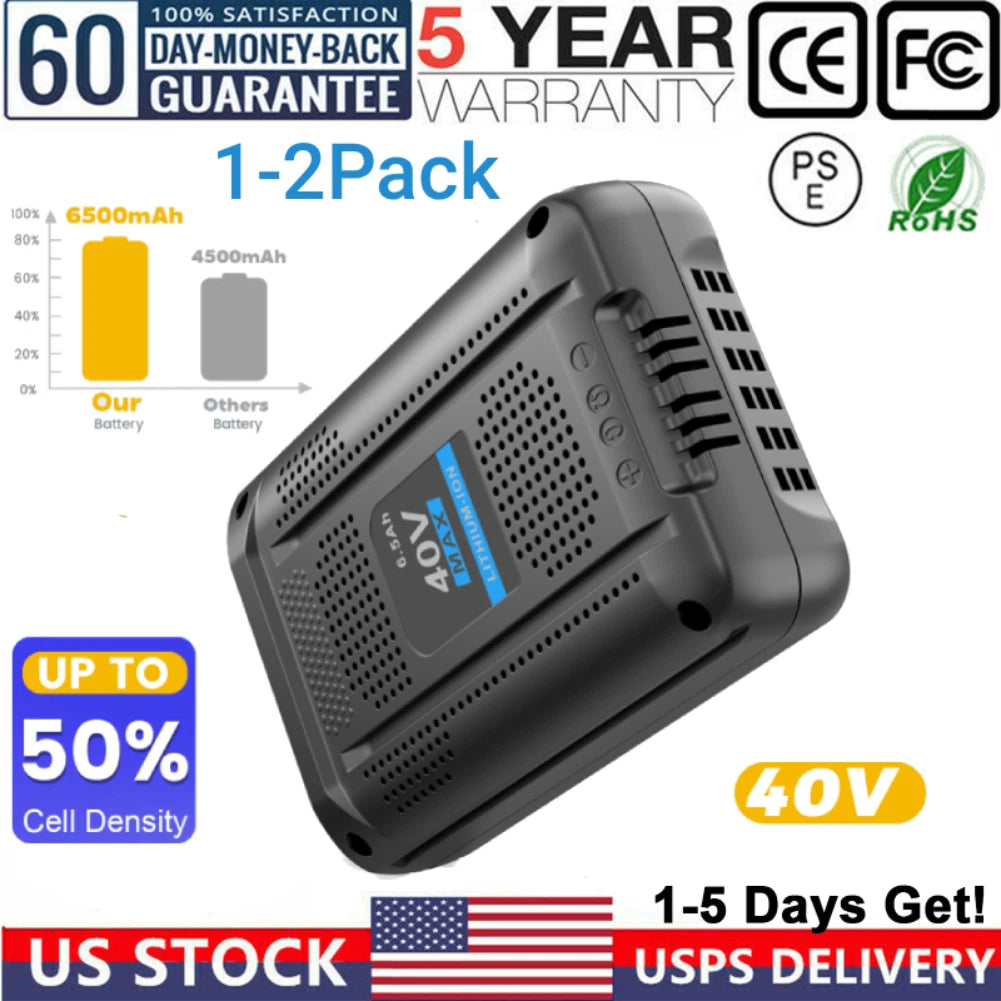 2 Pack 6500mAh Battery For Kobalt 40V KB640-06 KB540-06 KB440-06 KRC840-03 6.5Ah