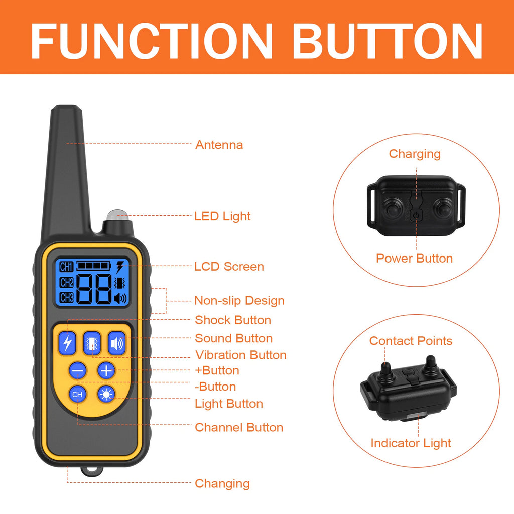 3000FT Dog Training Collar Rechargeable Remote Shock PET Waterproof Trainer US
