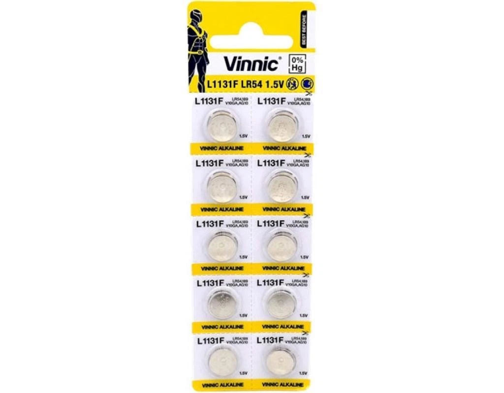 Vinnic Ag10 L1131 189 V10Ga Rw89 D189 Alkaline Battery (10 Pack)
