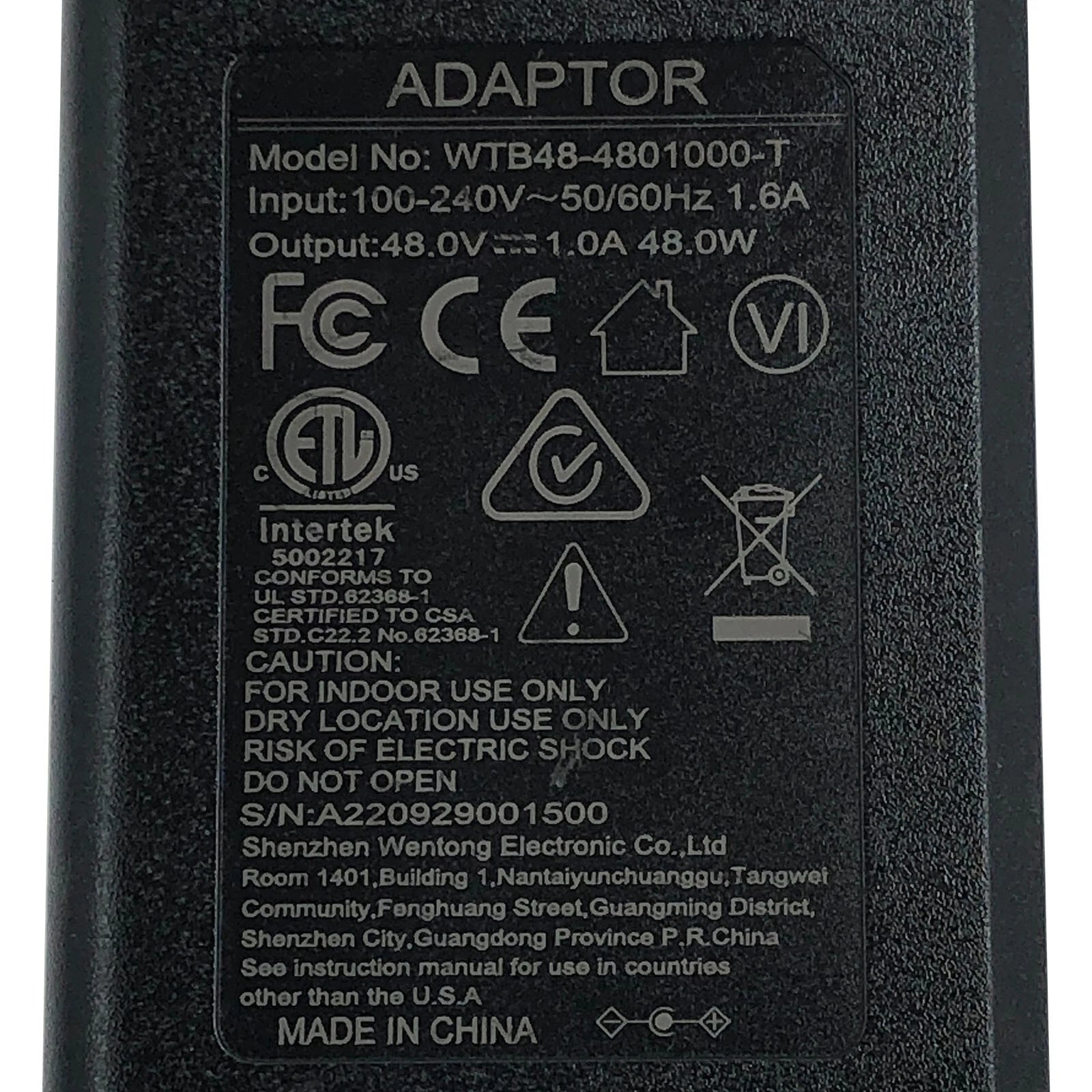 New Genuine Shenzhen 48V 1000mA 1A 48W Power Supply Adapter Charger - 5.5x2.5mm
