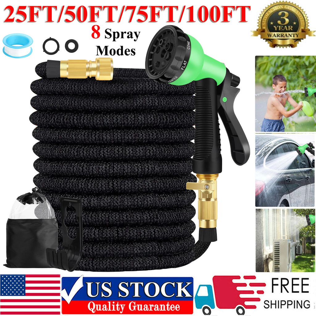 Expandable Flexible Garden Water Hose with 10/8 Function Spray Nozzle 25FT-150FT