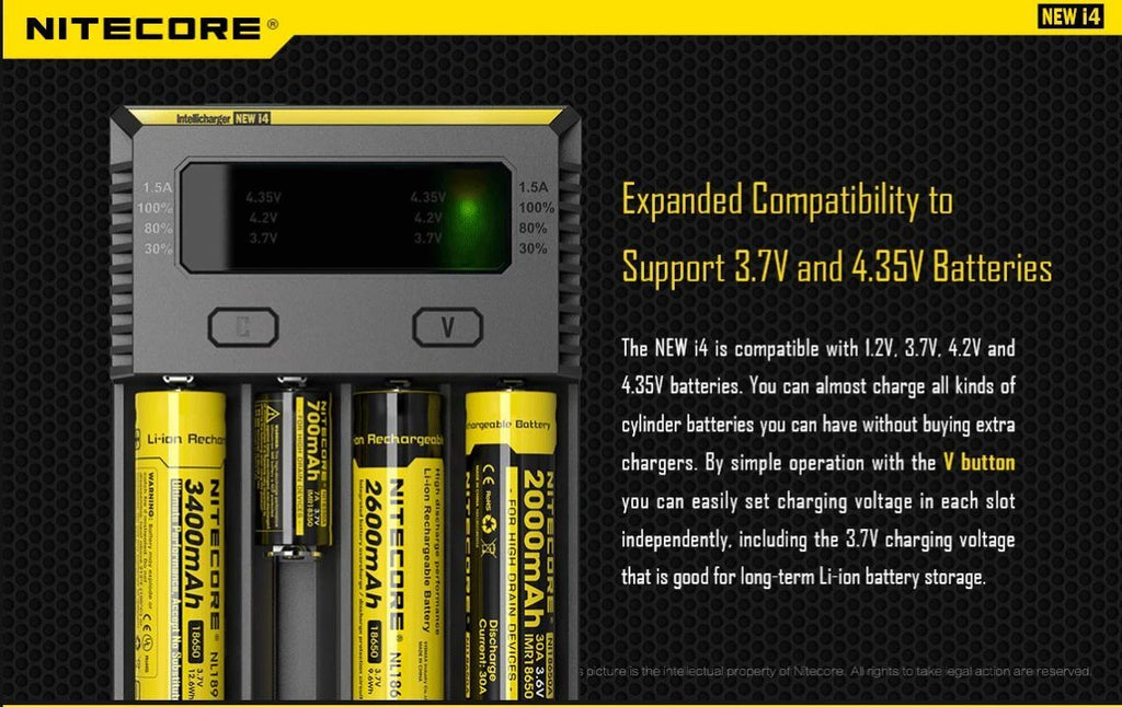 Nitecore i4 Intellicharger Universal Li-ion Ni-MH Ni-Cd Battery Charger 1.5v 3.7