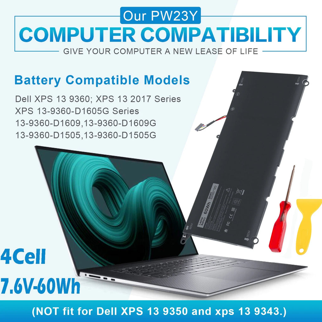PW23Y Battery for Dell XPS 13 9360 Series 13-9360-D1605T D1505G RNP72 TP1GT 60Wh