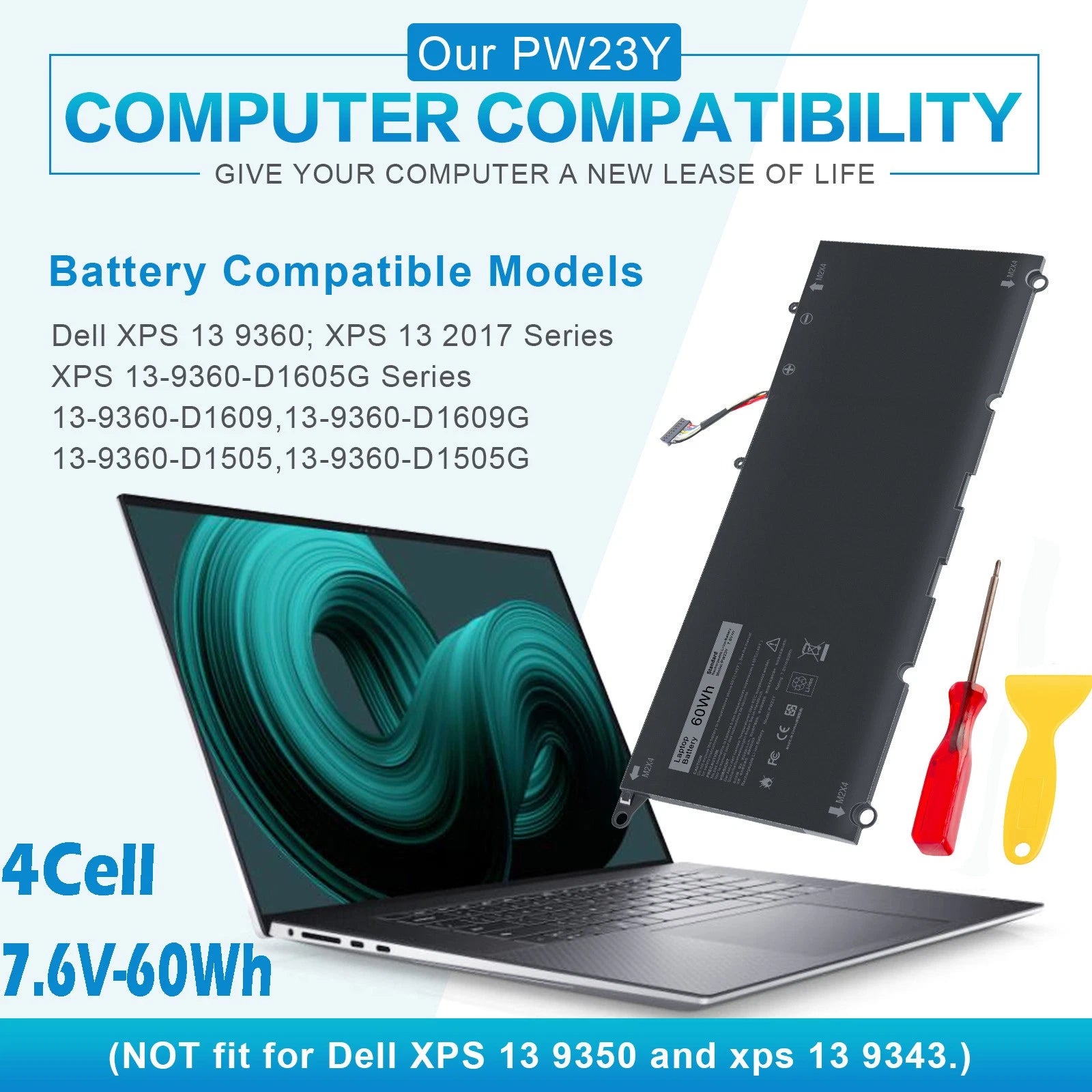 PW23Y Battery for Dell XPS 13 9360 Series 13-9360-D1605T D1505G RNP72 TP1GT 60Wh