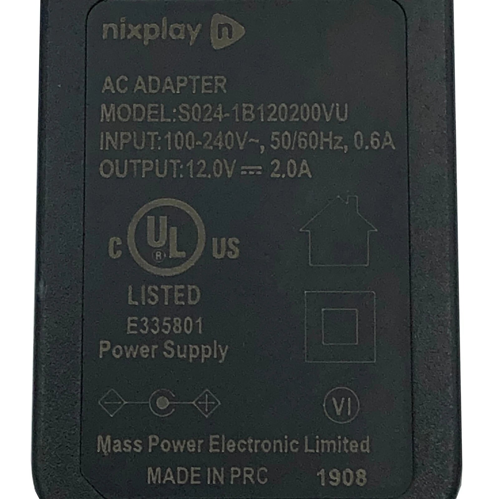 NEW Nixplay S024-1B120200VU Power Adapter for W15C Smart Frame with Wall Mount