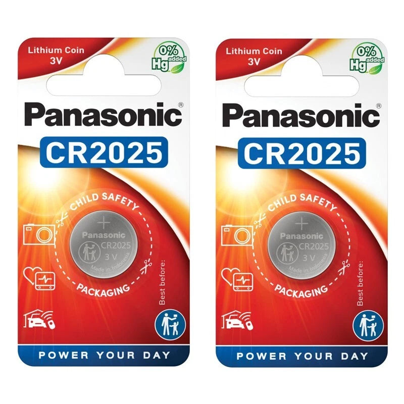 Panasonic CR2025 2025 3V Lithium Coin Cell Battery, 2 Pack