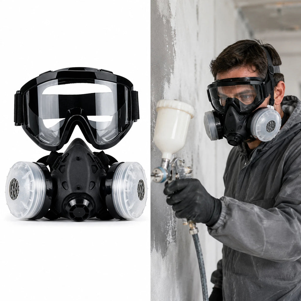 Half Face Gas Mask Painting Spraying Respirator Work Facepiece with Goggles