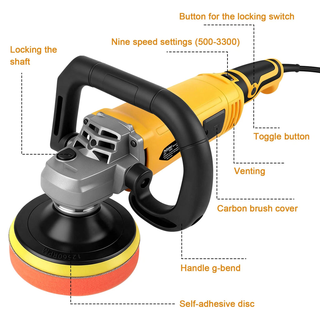 ?2000W Electric Car Polisher Buffer Sander Polishing Machine Kit w/ 7"Pad Bonnet