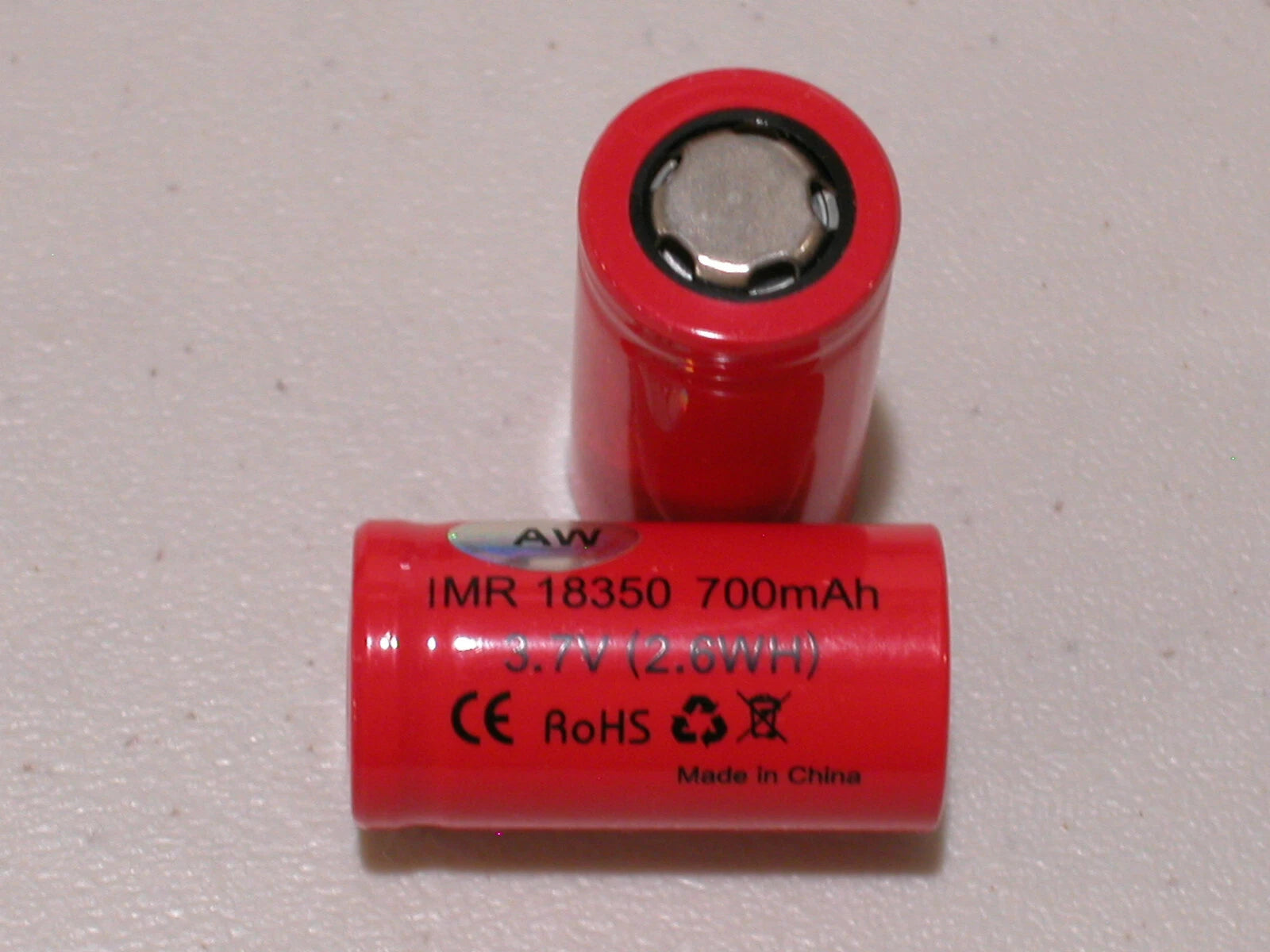 2 pc FLAT TOP AW IMR 18350 BATTERY 3.7v Li-Mn 700mAh HIGH DRAIN 18350 AW
