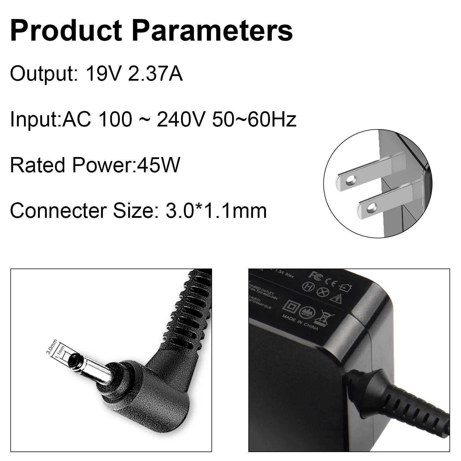 19V 2.37A 45W AC Power Adapter Laptop Charger for Acer Aspire 5 A515-44 A515-46
