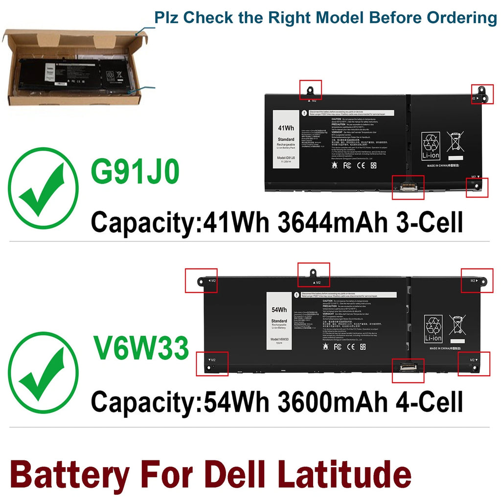 V6W33/G91J0 Battery for Dell Latitude 3320 3330 3420 3520 Vostro 15 3510 13 5310
