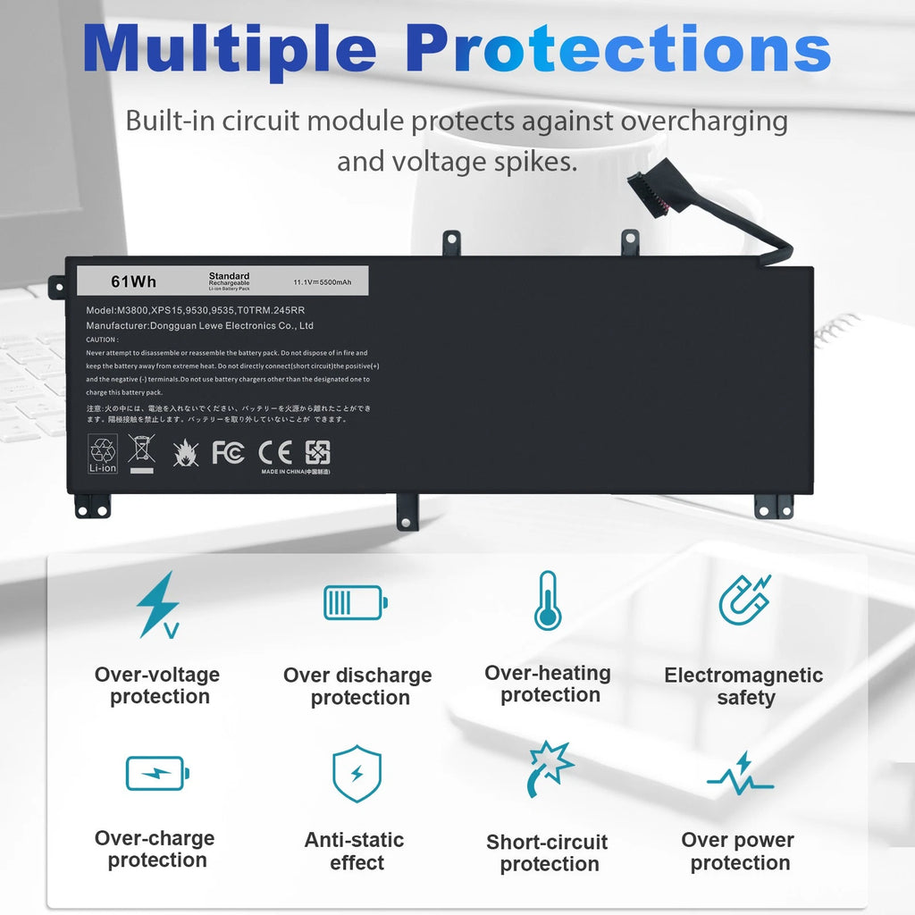 T0TRM Battery FOR DELL XPS 15 9530 Precision M3800 H76MV 7D1WJ Y758W 61Wh