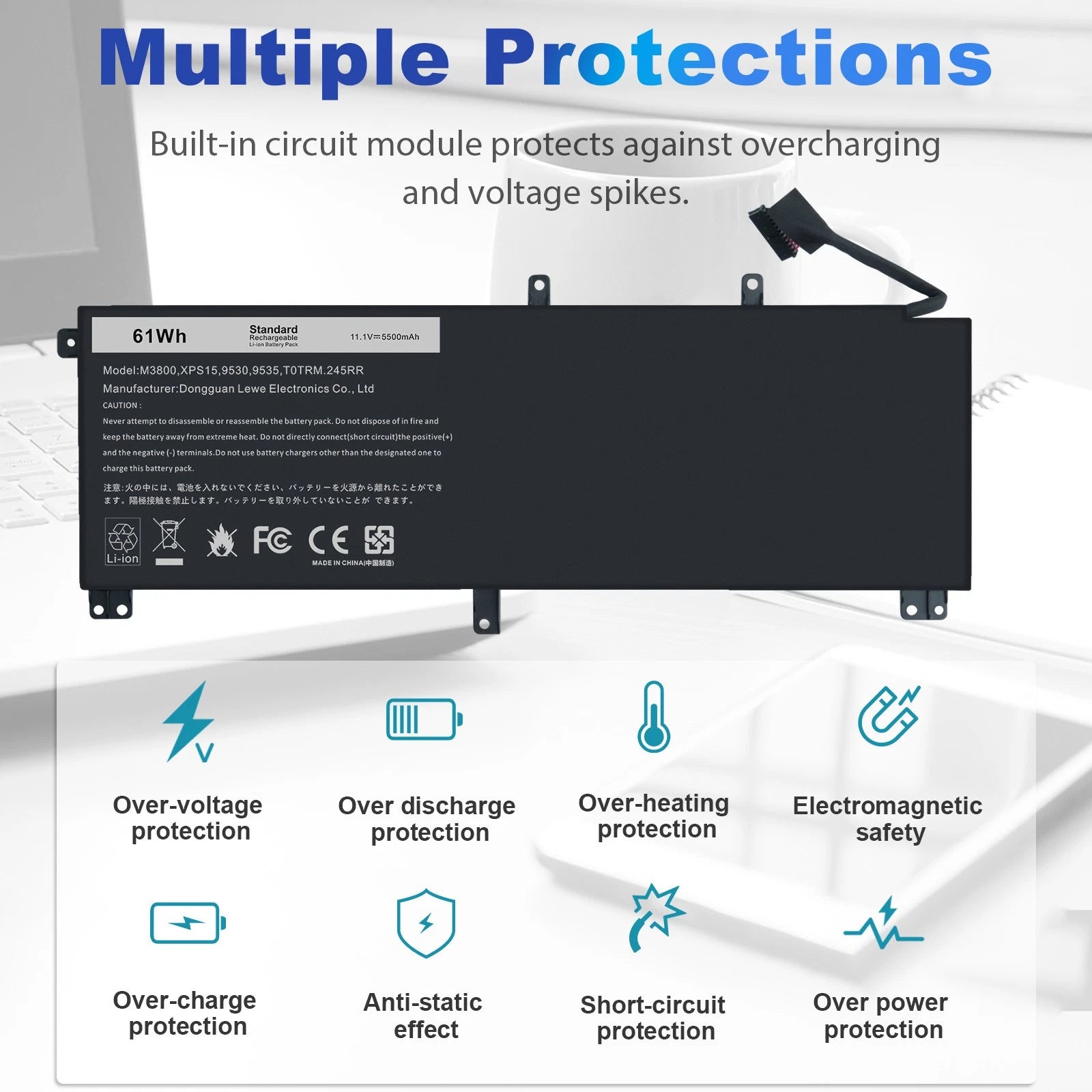 T0TRM Battery FOR DELL XPS 15 9530 Precision M3800 H76MV 7D1WJ Y758W 61Wh