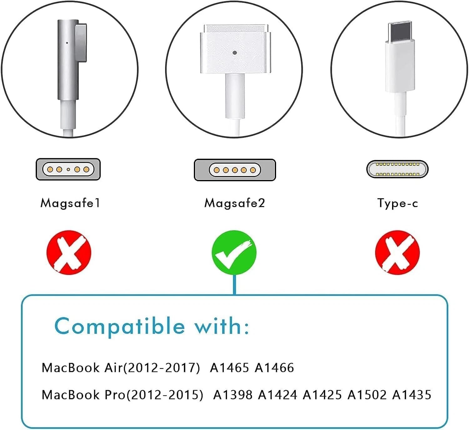 60W T-tip Adapter Charger For MacBook Air Pro For A1435 A1465 A1502 A1425 Mags 2