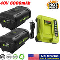1-2X Battery for Ryobi 40V OP40602 Lithium Battery Charger 40 Volt OP406VNM LED
