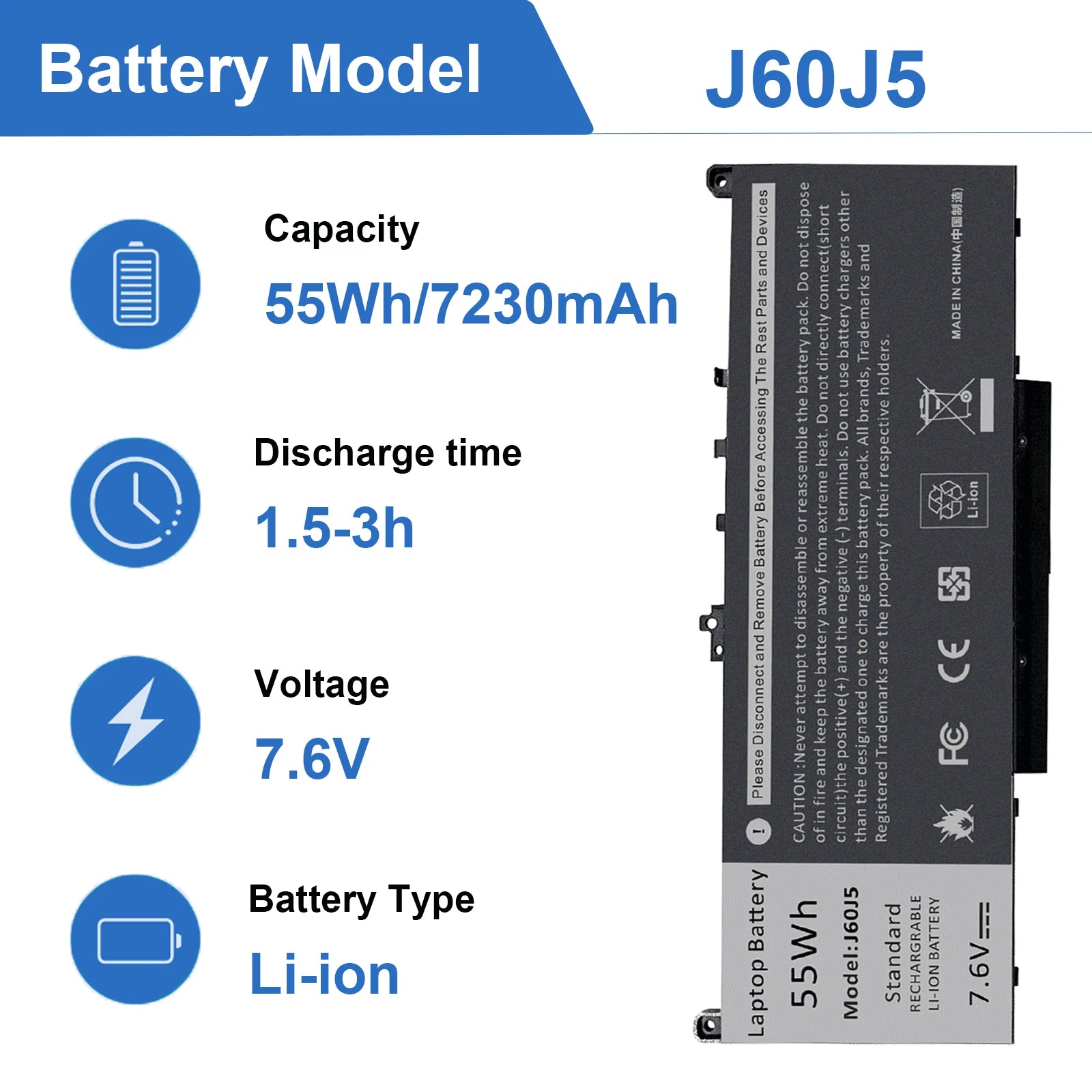 ?J60J5/7CJRC Battery For Dell Latitude E7270 E7470 7470 7270 MC34Y /Charger