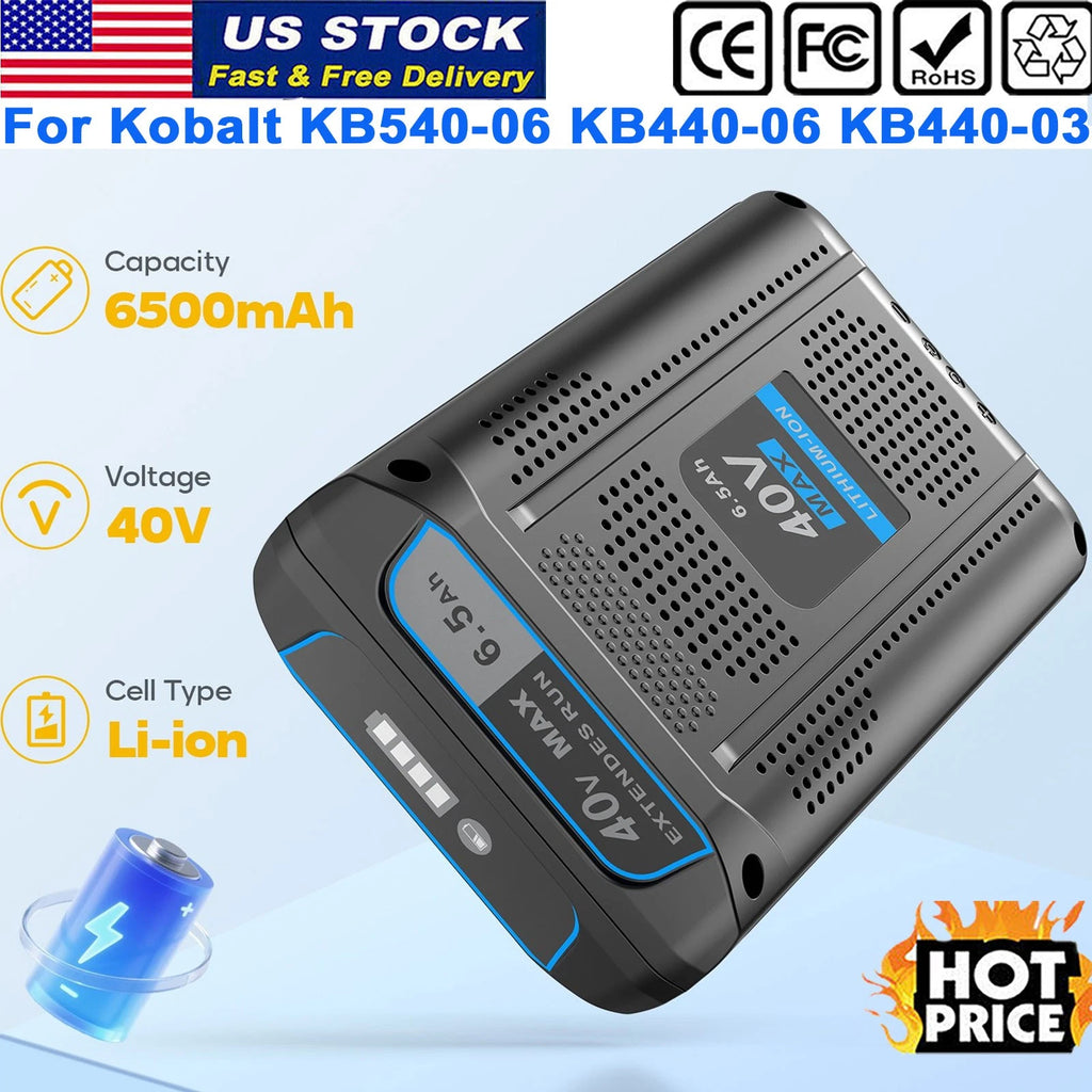6500mAh Battery For Kobalt 40Volt Max KB440-03 KB2540C-06 KB640-03 KRC 840-03 US