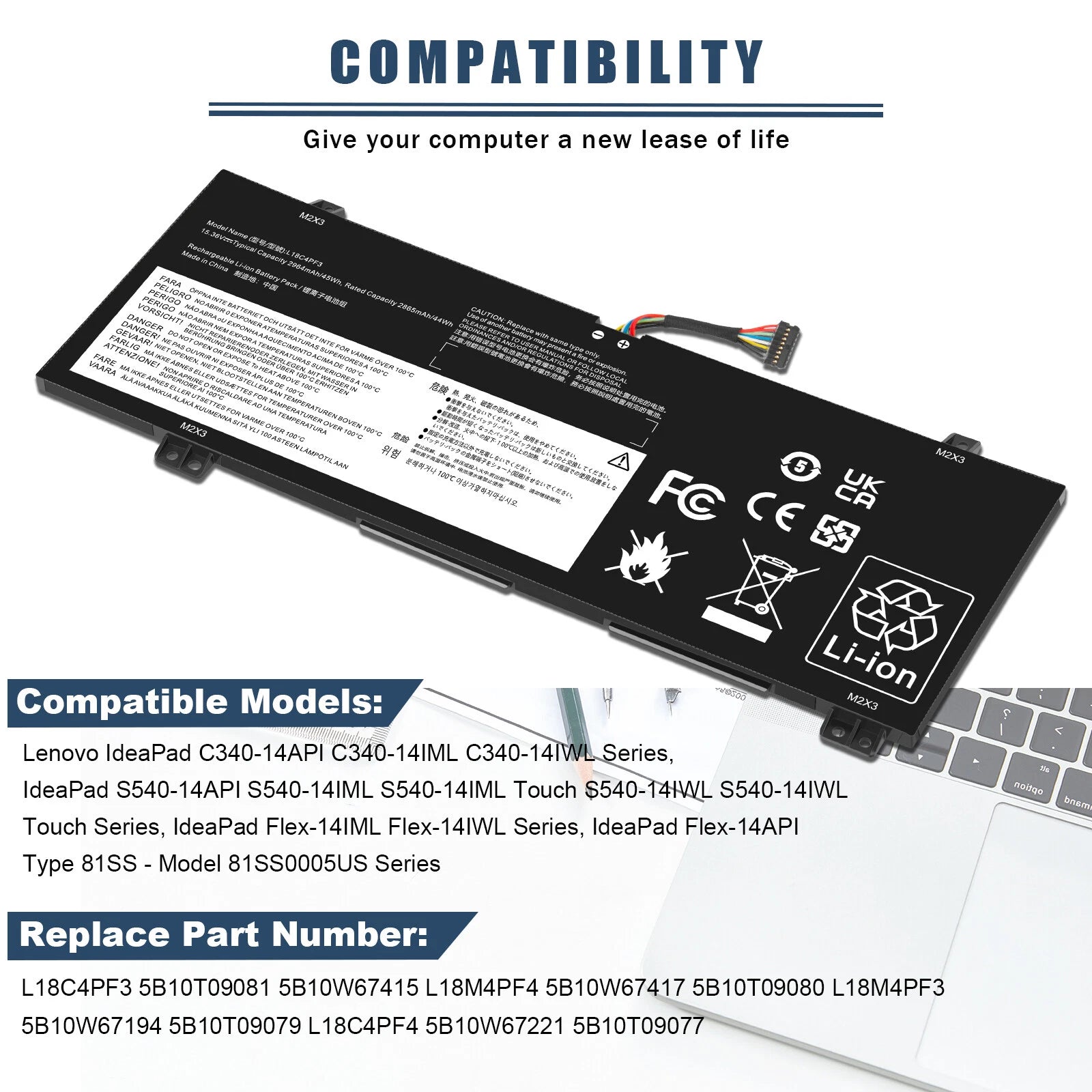 L18C4PF3 Battery for Lenovo IdeaPad Flex-14IWL C340-14API S540-14API L18M4PF3