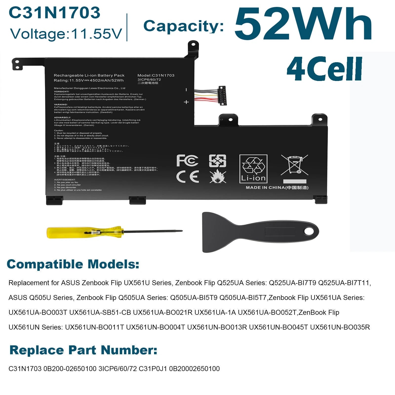 ?Replacement Battery C31N1703 For Asus Zenbook Flip UX561U Q525U UX561UA UX561UN