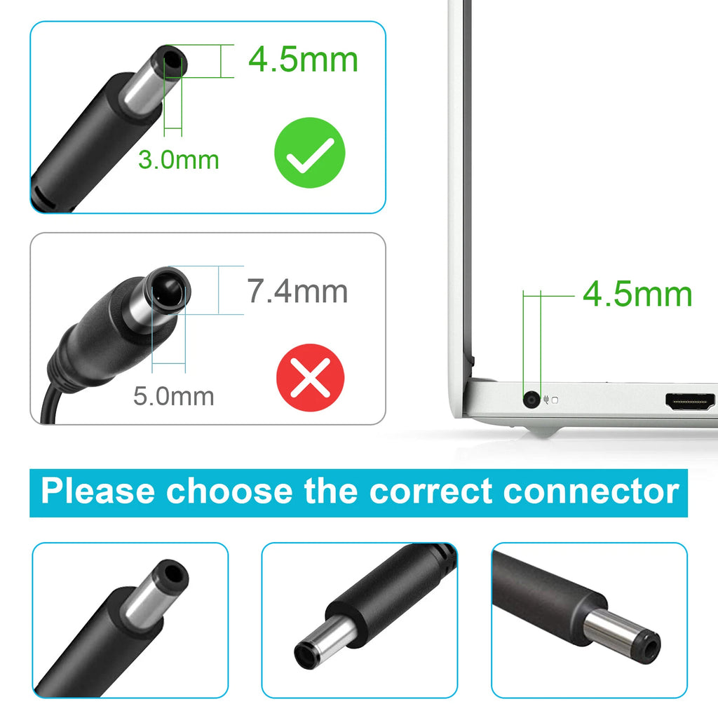 ?90W 19.5V 4.62A 4.5*3.0mm AC Charger Power Adapter For Dell Laptop 2.5M Cable