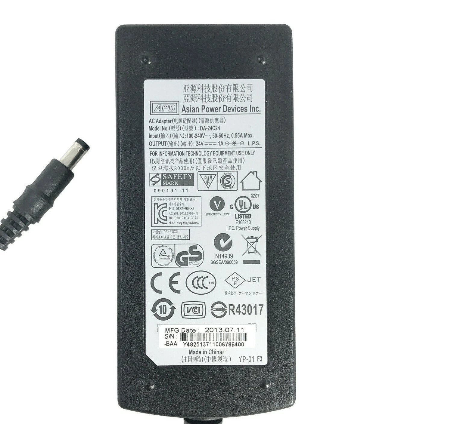 NEW Genuine APD DA-24C24 AC Adapter 24V 1A Power Supply 24W With Cord OEM