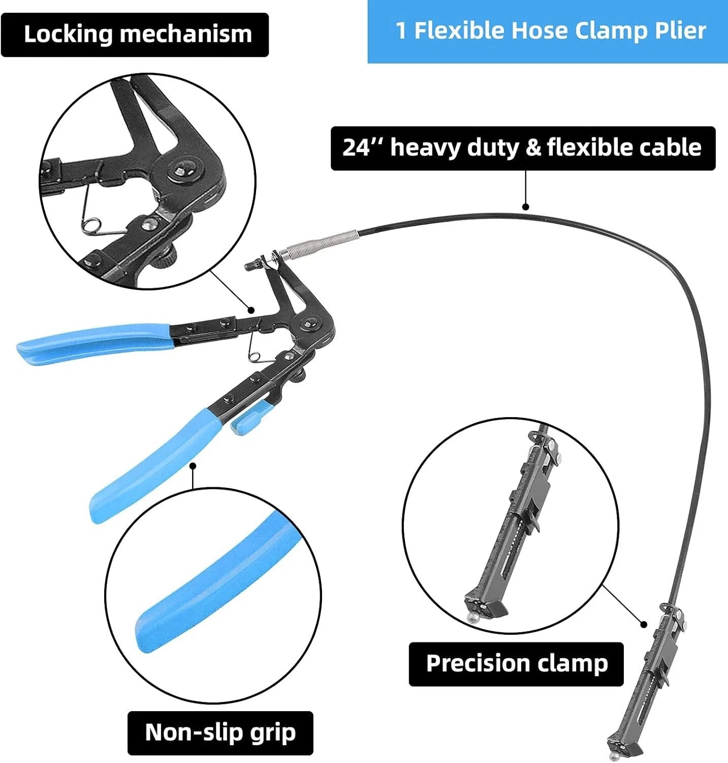 9x Flexible Hose Clamp Clip Pliers Set Swivel Jaw Flat Angled Band Remover Tool