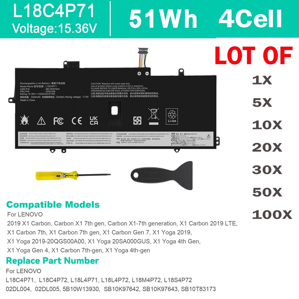 LOT L18C4P71 Battery For LENOVO THINKPAD X1 CARBON G7 G8 X1 Yoga 4th 5th 02DL006